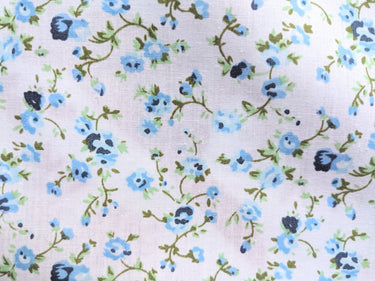 Blue Poly Cotton Rose Fabric, Floral Fabric, Small Print Fabric